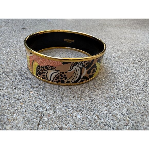 Hermes Bracelet Bangle Cloisonne Rare Enamel Gm Jaguar Quetzal - Picture 7 of 15
